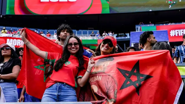 Fans of Morocco arrive before the FIFA World Cup 2026 Quarter Final match between France and Morocco at Boston Stadium on July 9, 2026 in Foxborough, Massachusetts