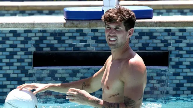 John Stones #5 of England in the pool during a recovery day during the England World Cup 2026 Camp on July 12, 2026 in Kansas City, Kansas.