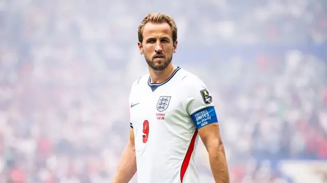 Harry Kane of England looks on prior to the FIFA World Cup 2026 Quarter Final match between Norway and England at Miami Stadium on July 11, 2026 in Miami Gardens, Florida