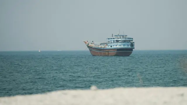 A ship in the Strait of Hormuz, as seen from Oman on 13 July.