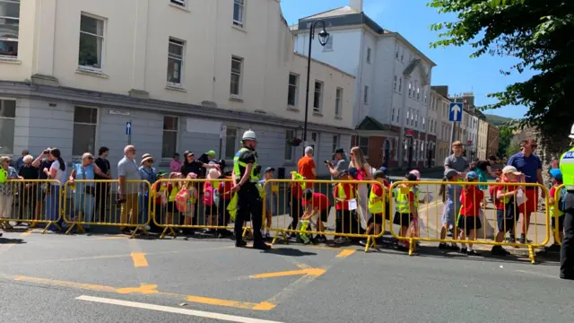 A crowd outside the Tynwald buildings
