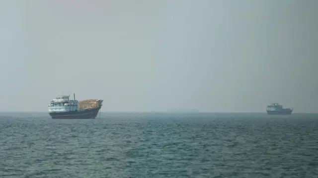 Vessels at the Strait of Hormuz, as seen from Musandam,Oman, July 13, 2026.