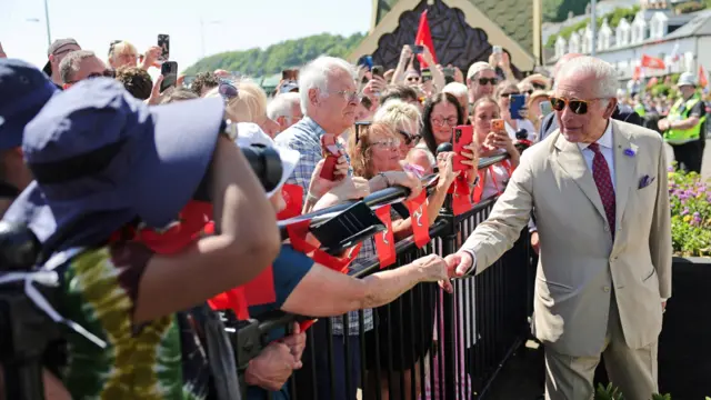 The King shakes the hands of well-wishers