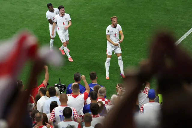 Harry Kane celebrates scoring against Croatia