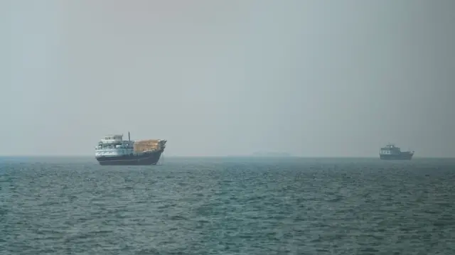 Vessels at the Strait of Hormuz, as seen from Musandam,Oman, July 13, 2026
