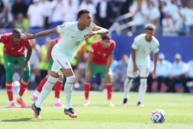 Kylian Mbappé #10 of France prepares to take his penalty kick during the FIFA World Cup 2026 Quarter Final match between France and Morocco