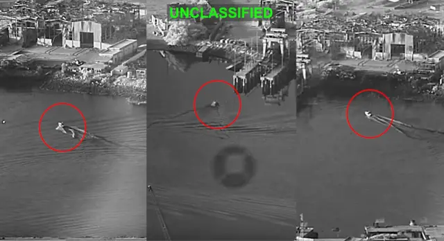 Still of US sea drones travelling towards Iran's Bandar Abbas Naval Base.