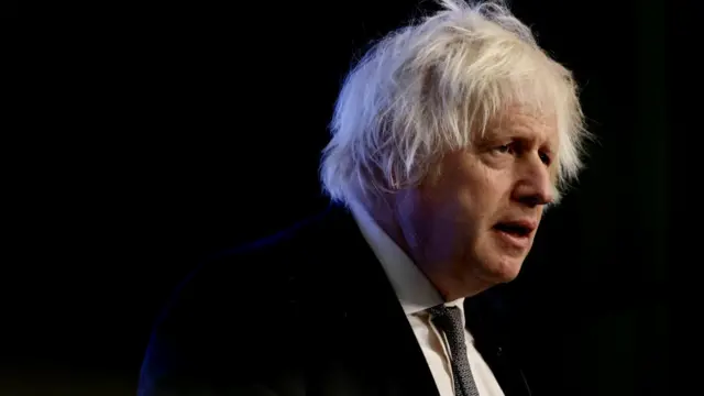 Former British prime minister Boris Johnson speaks during the Ketagalan Forum Indo-Pacific Security Dialogue in Taipei