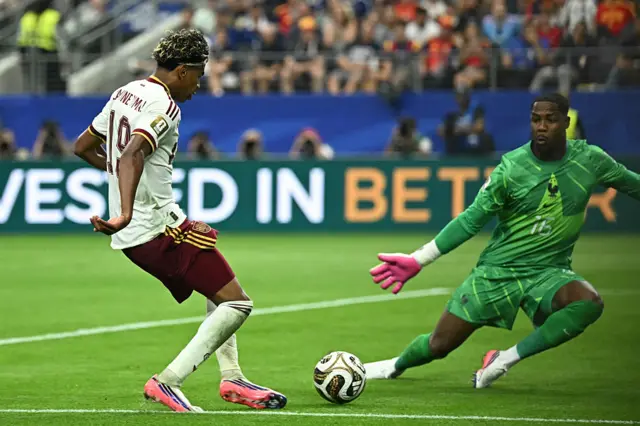 Yamal bears down on goal as Maignan starfishes to save