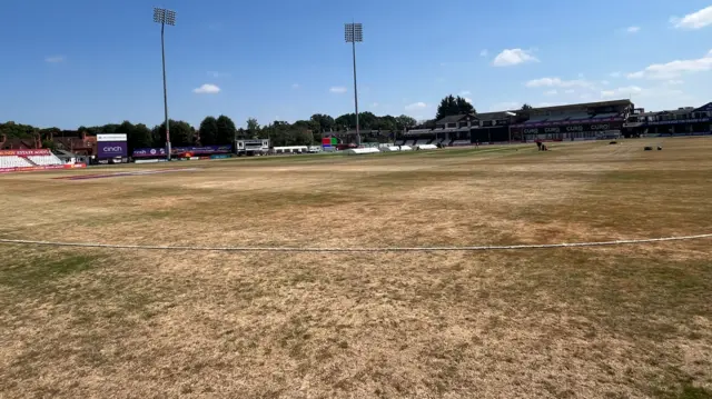 Brown grass covers the outfield ahead of the T20 Blast quarter final at Northampton
