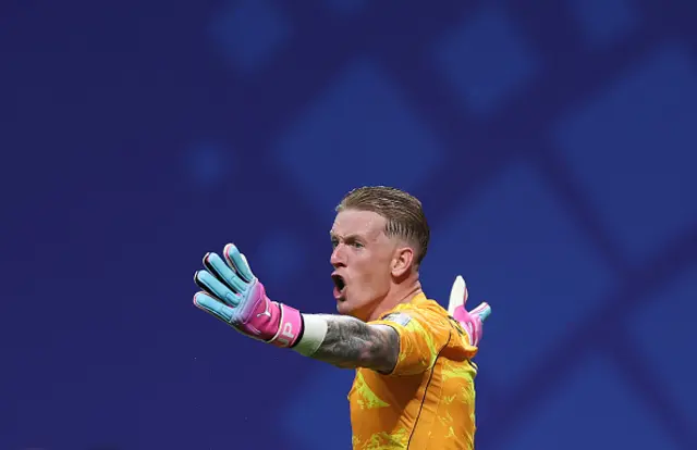Jordan Pickford #1 of England reacts