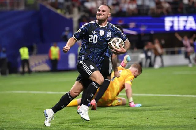 Argentina's Alexis Mac Allister celebrates after Enzo Fernandez