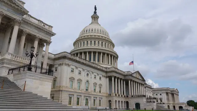A flag flies at half-staff at the U.S. Capitol building following the death of Senator Lindsey Graham (R-SC) on July 12, 2026 in Washington, DC