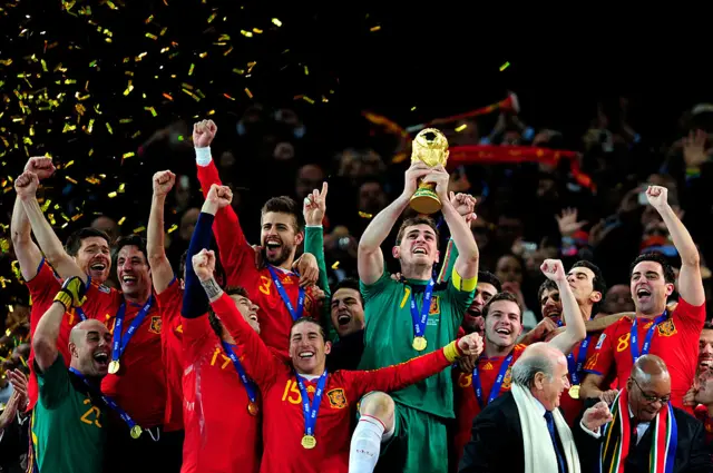Spain lift the World Cup in July 2010