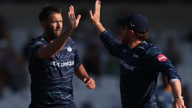 Yorkshire celebrate taking wicket