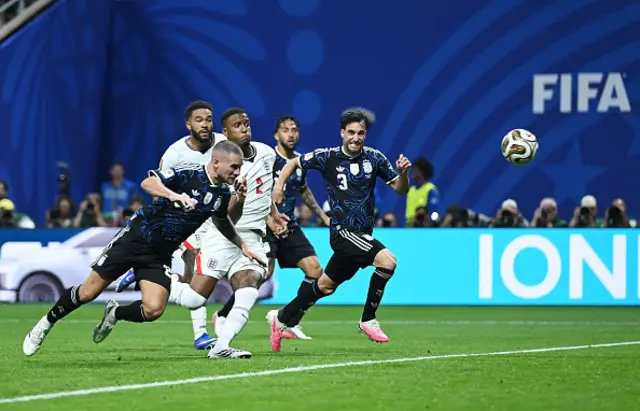 Alexis Mac Allister #20 of Argentina attempts a header