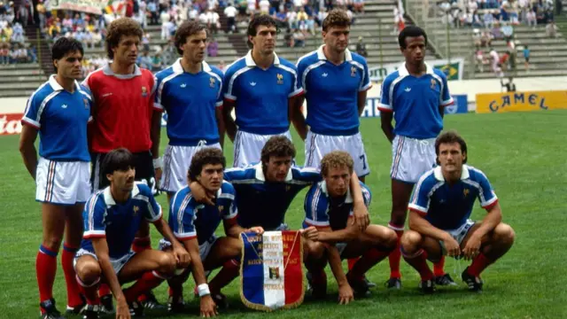 France team line up before the World Cup third place playoff in 1986