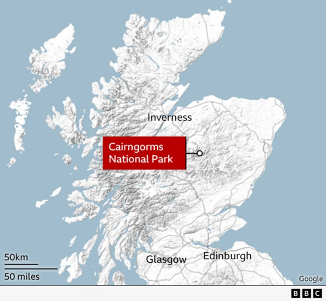 A map of Scotland with the Cairngorms highlighted