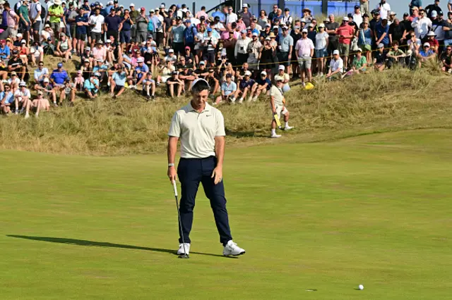 Northern Ireland's Rory McIlroy reacts to a missed birdie putt