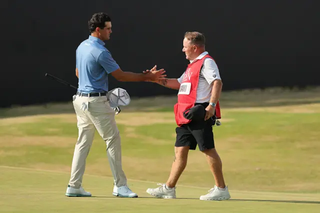 Jackson Suber of the United States and Dominic Bott, caddie