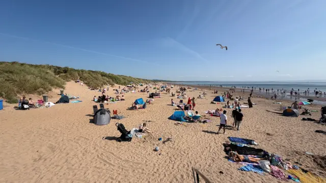 People on Irvine Beach in Ayrshire