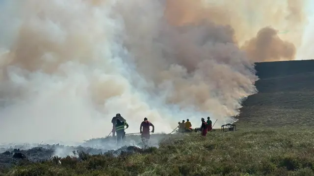 Firefighters tackling the wildfire