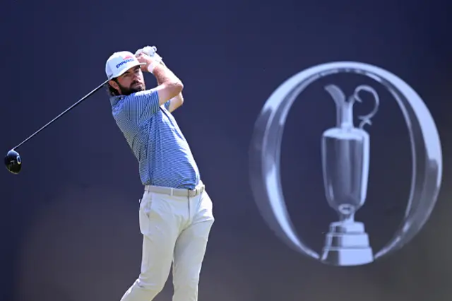 Cameron Young of the United States tees off