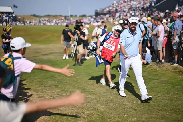 Shane Lowry of Ireland acknowledges the crowd