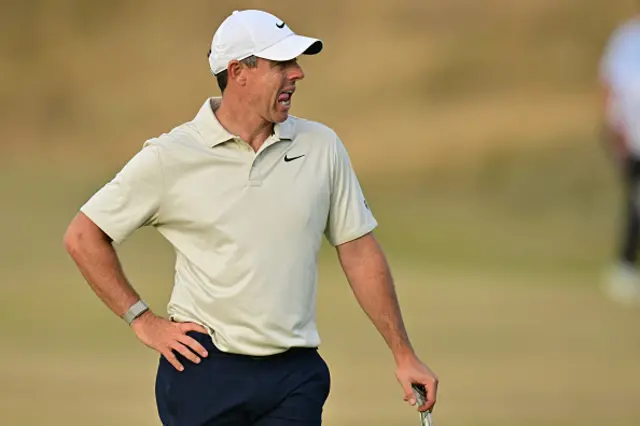 Rory McIlroy reacts on the 14th green