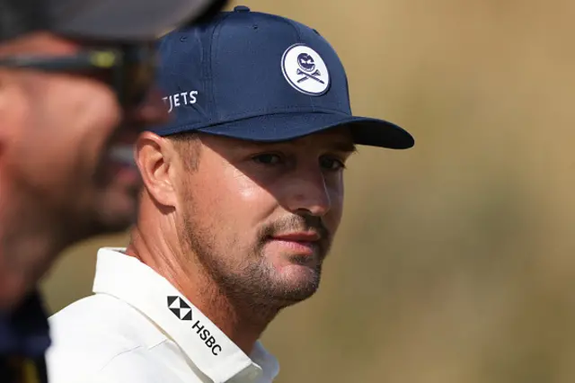US golfer Bryson DeChambeau looks on