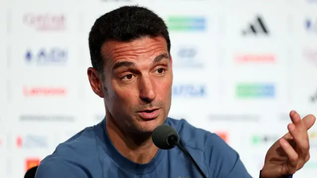 Lionel Scaloni, Head Coach of Argentina, speaks during the post-match press conference after the FIFA World Cup 2026 Semi Final match between England and Argentina at Atlanta Stadium on July 15, 2026 in Atlanta, Georgia.