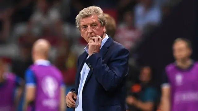 England's coach Roy Hodgson reacts during Euro 2016 round of 16 football match between England and Iceland at the Allianz Riviera stadium in Nice on June 27, 2016