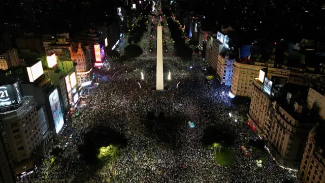 aerial shot of Buenos Aires celebrating Argentina win