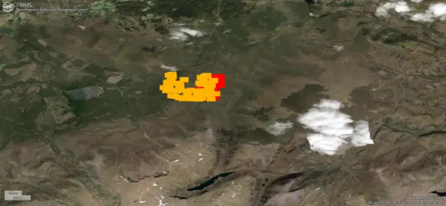 Yellow rectangles represent heat signature detected six to 12 hours while the read ones - to the north and east - are from this morning