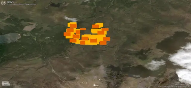 Red and orange rectangles showing the scale of the Cairngorms wildfire as detected by Nasa satellites