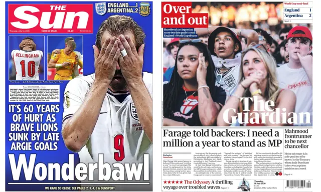 Front pages of the Sun and Guardian newspapers