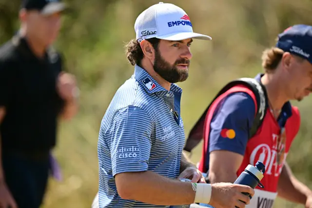 US golfer Cameron Young walks from the 1st tee