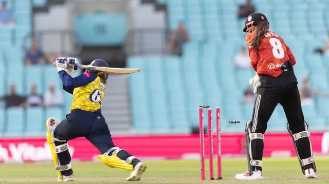Mia Rogers is bowled
