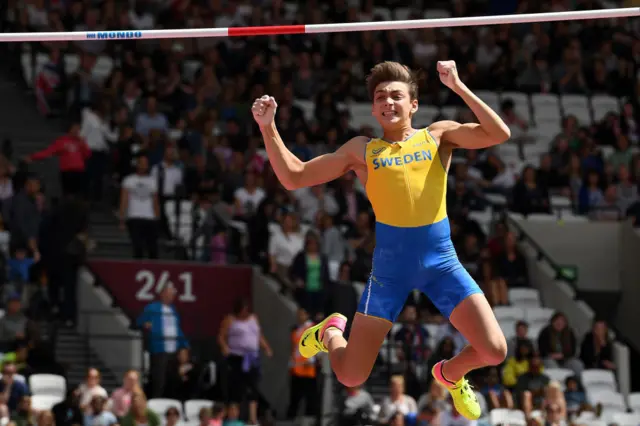Armand Duplantis competing at London Stadium in 2017