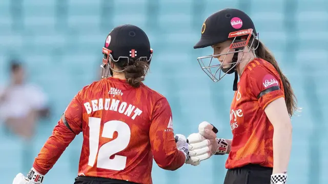 Tammy Beaumont and Sarah Bryce bump fists