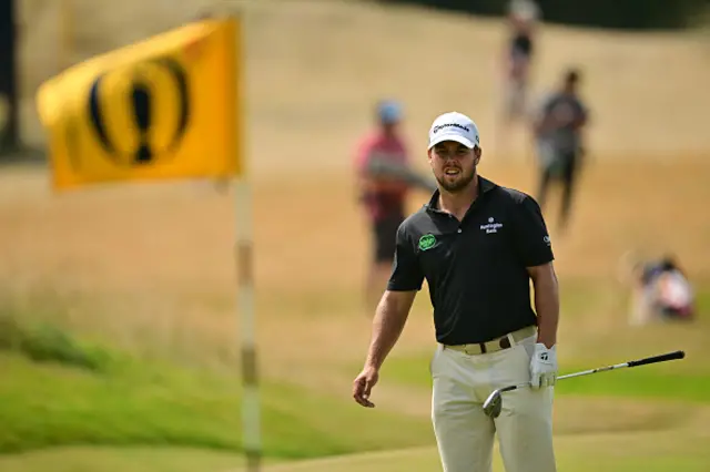 US golfer Pierceson Coody reacts