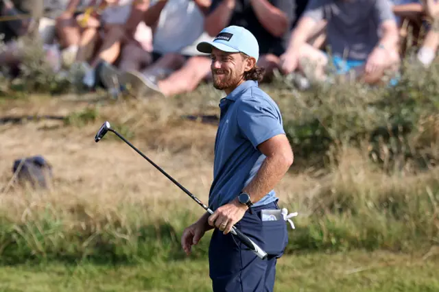 Tommy Fleetwood of England reacts