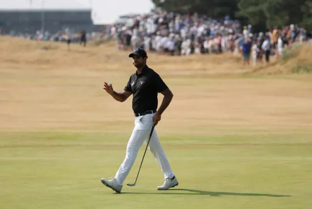 Aaron Rai acknowledges the crowd at Royal Birkdale.