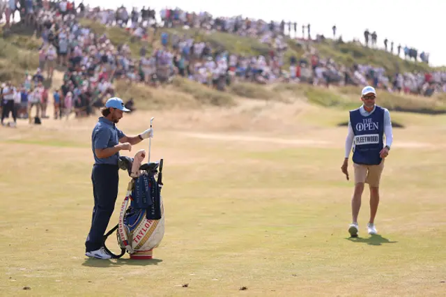 Tommy Fleetwood of England reacts