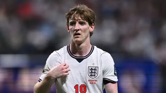 : Anthony Gordon of England looks during the FIFA World Cup 2026 Semi Final match between England and Argentina at Atlanta Stadium on July 15, 2026 in Atlanta, Georgia.