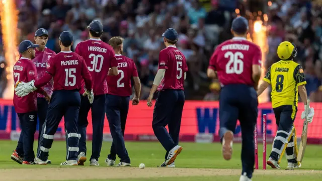 Northants celebrate Liam Dawson being run out