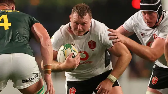 Dewi Lake carries the ball for Wales against South Africa