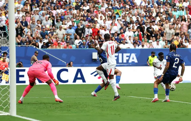 Bukayo Saka #7 of England scores a goal