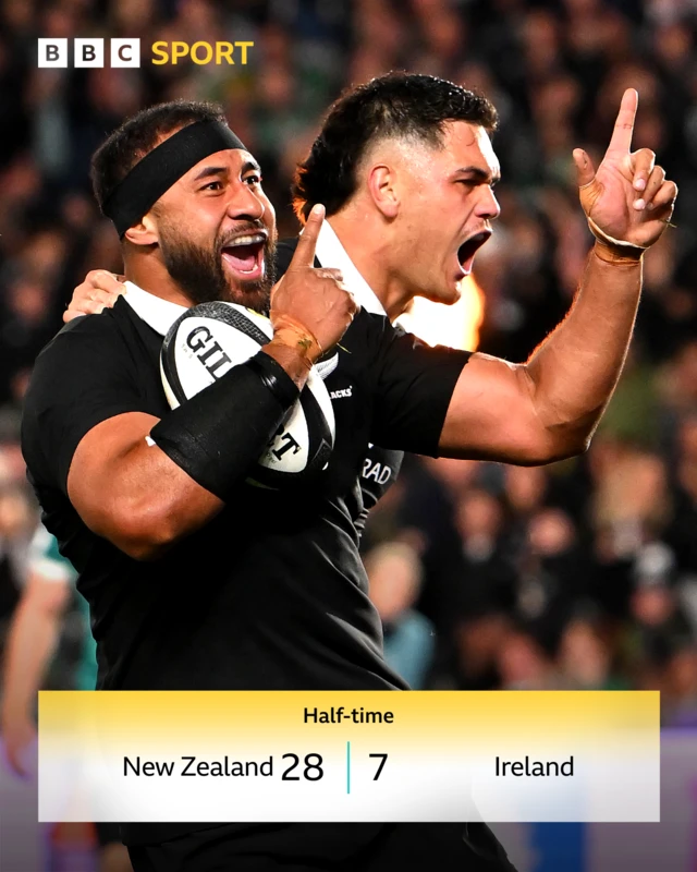 Half-time - New Zealand 28-7 Ireland