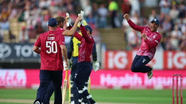 Northants celebrate taking wicket